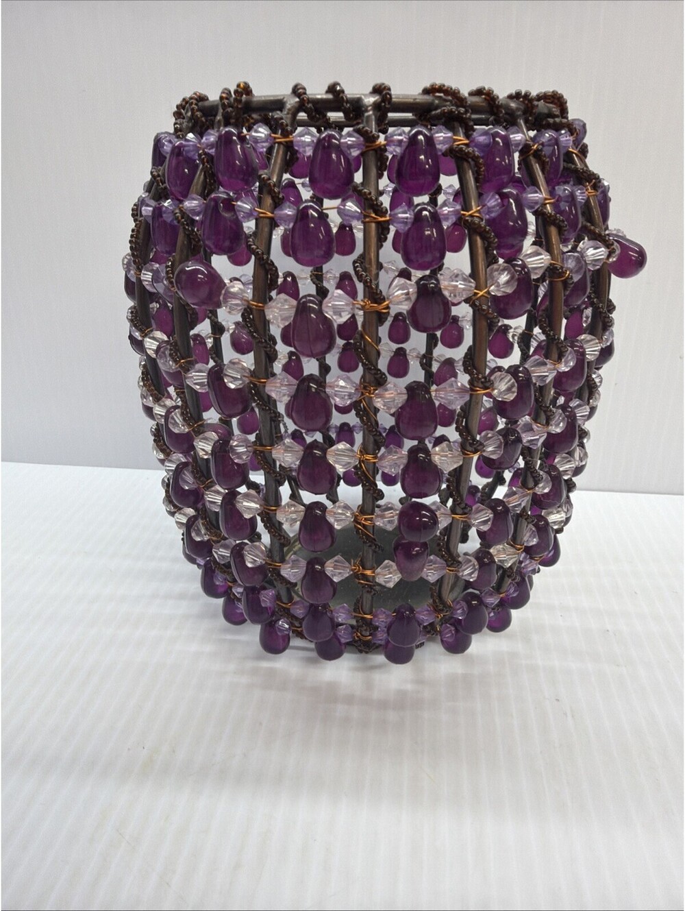 Large Beaded Candle Holder Purple  & Lavender 7"